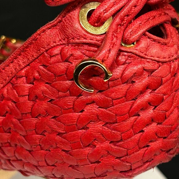 Christian Dior Soft Lady Dior Red Leather Woven Peep Toe Heels Shoes 37.5 7.5 - Picture 7 of 12